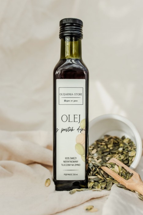 olej z pestek dyni tłoczony na zimno nierafinowany 250 ml