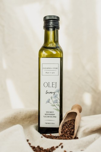 olej lniany tłoczony na zimno, świeży, nierafinowany 250 ml